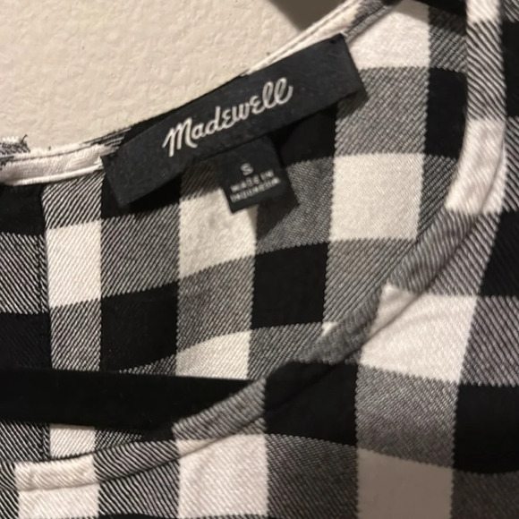 Madewell checkered front tie short sleeve blouse button up back size small EUC - Picture 3 of 8